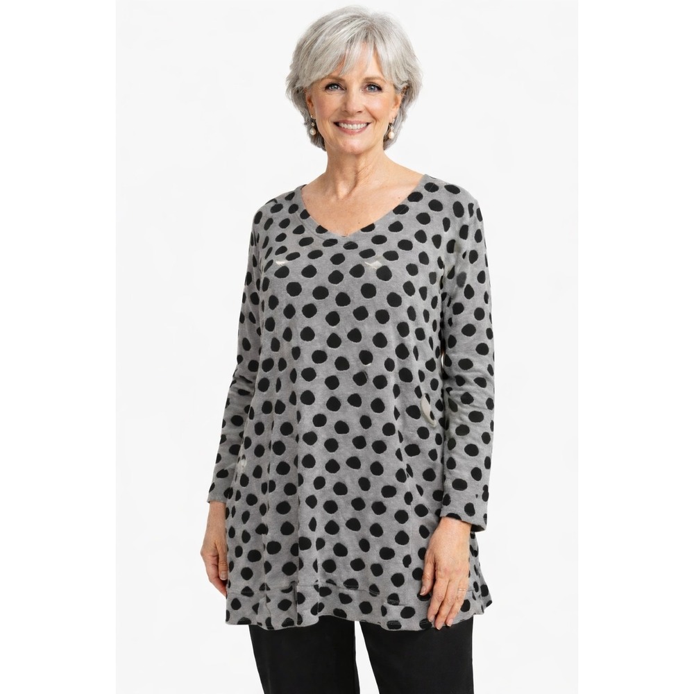 Habitat Women's Artsy Lagenlook Dot Print Traveler Tunic Top Size M Gray Black